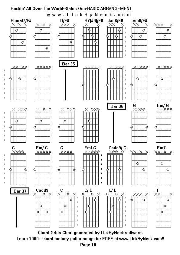 Chord Grids Chart of chord melody fingerstyle guitar song-Rockin' All Over The World-Status Quo-BASIC ARRANGEMENT,generated by LickByNeck software.